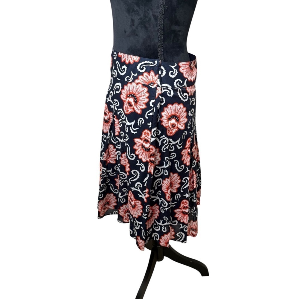 Talbots | A-Line Skirt - Navy and Coral Floral | 100% Cotton | Sz 10 - Picture 3 of 7